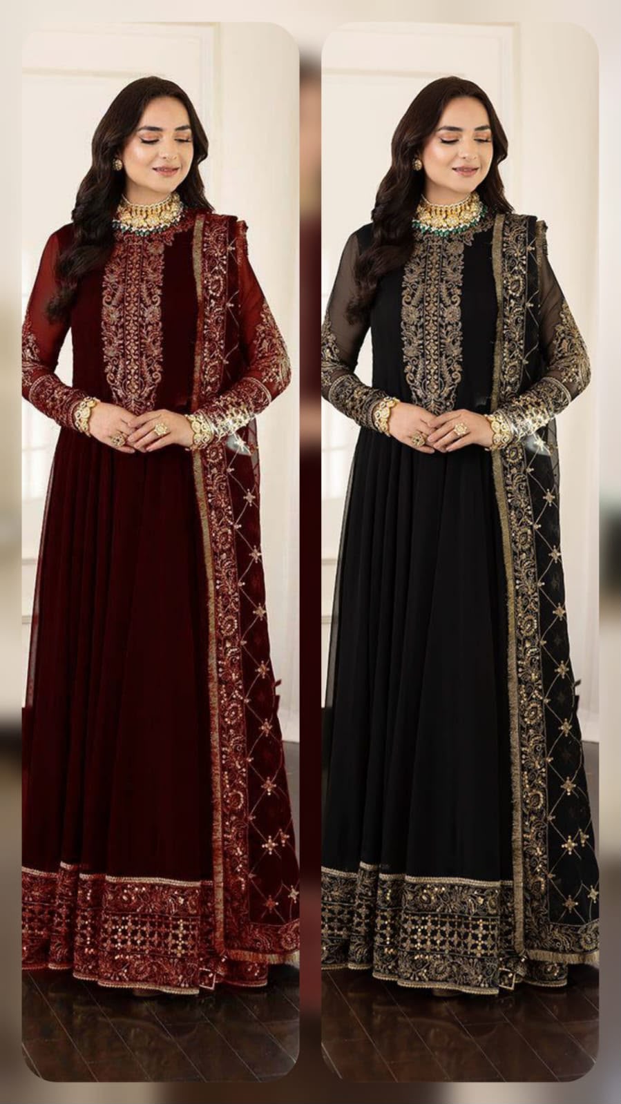 Asim Jofa Luxury Embroidered Chiffon Frock — MD 1310
