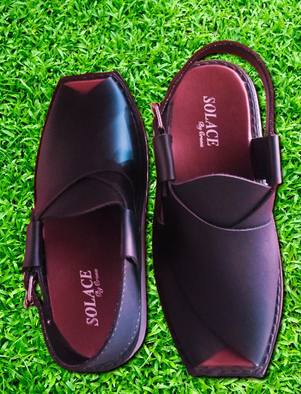 Men’s Black Rexine Peshawari Chappal – Handmade, Durable & Stylish (Size 9 & 10)