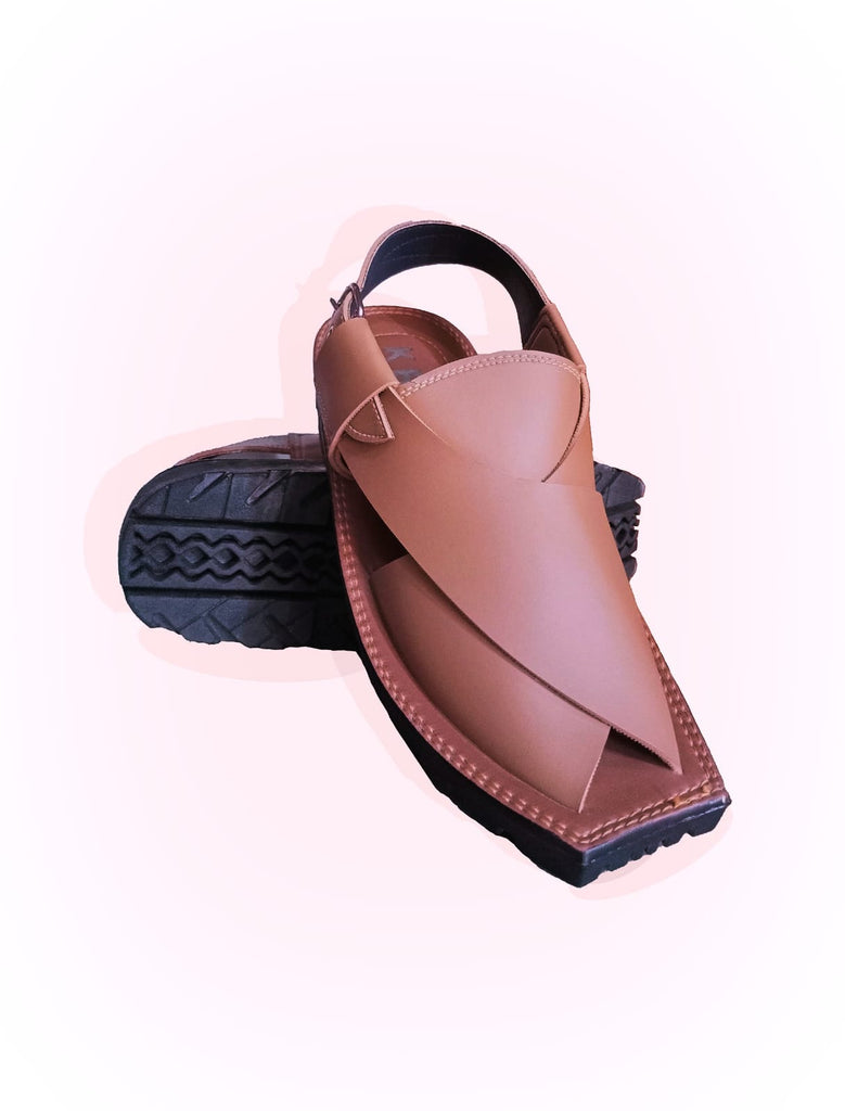 Premium Brown Peshawari Chappal for Men – Handcrafted Leather Sandals with Rubber Sole