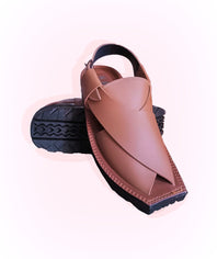 Premium Brown Peshawari Chappal for Men – Handcrafted Leather Sandals with Rubber Sole