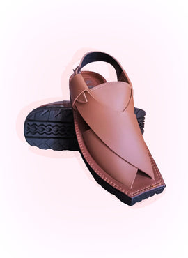 Premium Brown Peshawari Chappal for Men – Handcrafted Leather Sandals with Rubber Sole