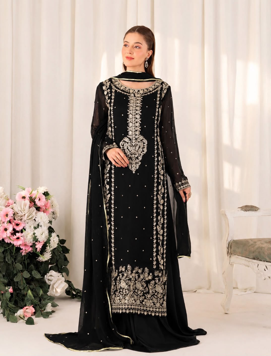 LAAM Luxury Chiffon Embroidered Suit